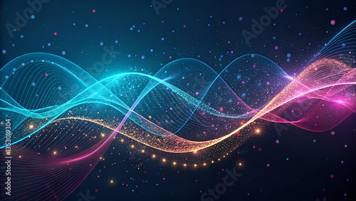Wallpaper Mural Abstract Digital Wave Pattern with Glowing Particles on Dark Background Torontodigital.ca