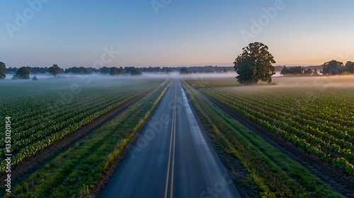 Endless asphalt road through green agricultural land high resolution picture