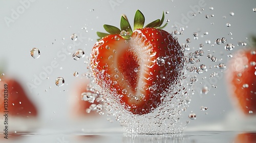 Obraz na płótnie Halved strawberry splashing in water. w salonie