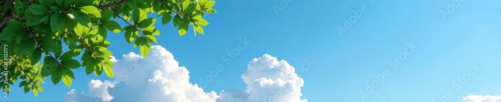 Majestic blue sky with fluffy white clouds, gentle breeze rustling leaves , landscape, outdoors Majestic blue sky with fluffy white clouds, gentle breeze rustling leaves , landscape, outdoors