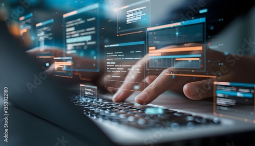 Coding Symphony: The image shows a person skillfully engrossed in the world of programming. As fingers dance over the keyboard, they orchestrate a symphony of code that shapes our technological era. 