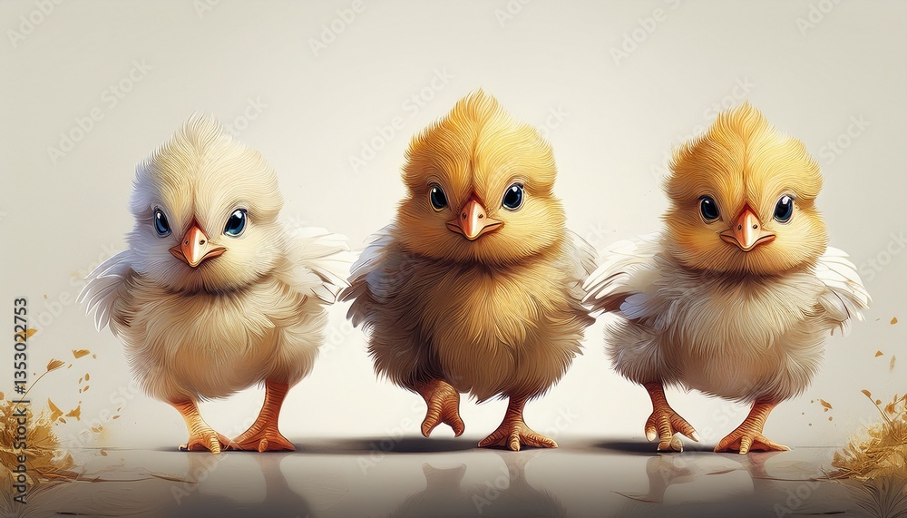 Fototapeta premium 3 little chicken with white background