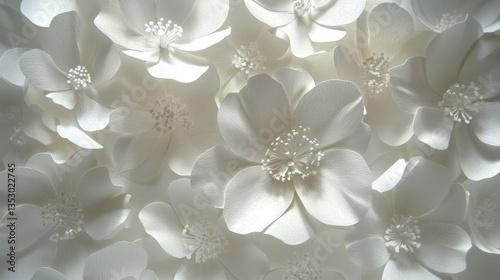 White floral display. Detailed flowers with soft texture filling the entire view