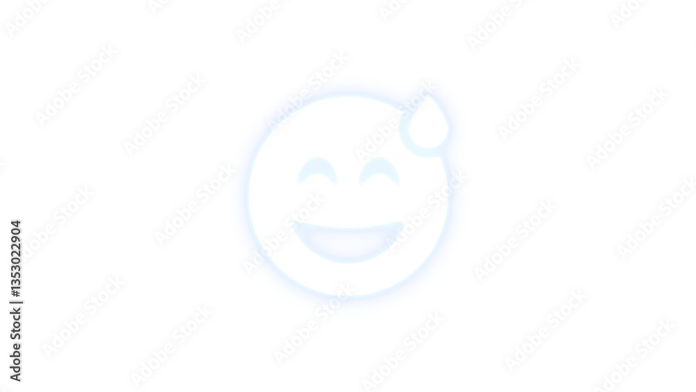 Face grin beam sweat icon white color glowing neon on transparent background Face grin beam sweat icon white color glowing neon on transparent background