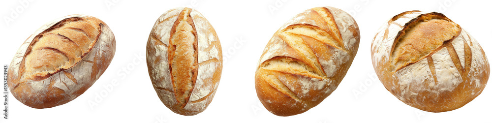 Artisan loaves displaying scoring patterns dusted with flour. Artisan loaves displaying scoring patterns dusted with flour.