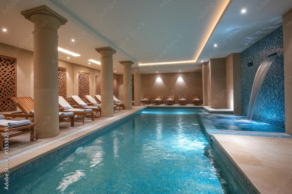 Fototapeta premium Indoor swimming pool with relaxing ambiance and inviting features