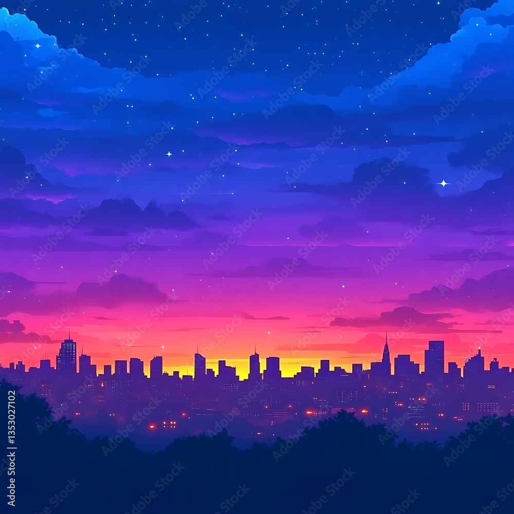 Fototapeta premium Colorful city skyline sunset panorama