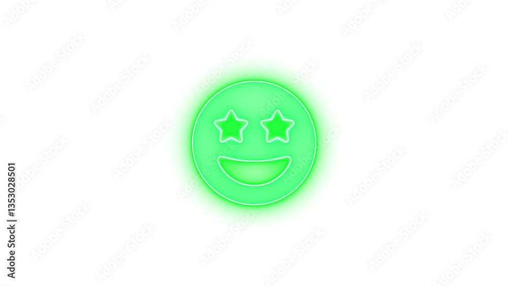 Face grin stars icon green color glowing neon on transparent background Face grin stars icon green color glowing neon on transparent background