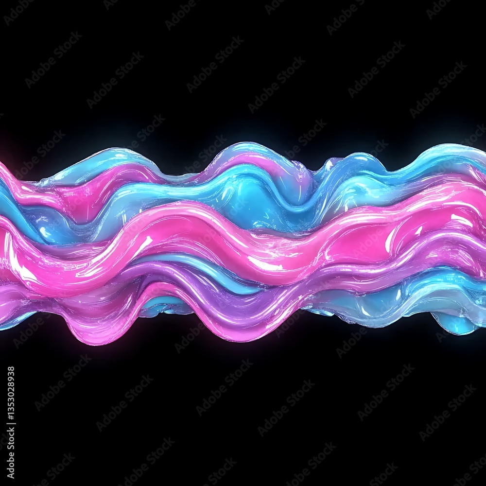 Fototapeta premium Colorful flowing wavy layered glossy abstract shapes on black background