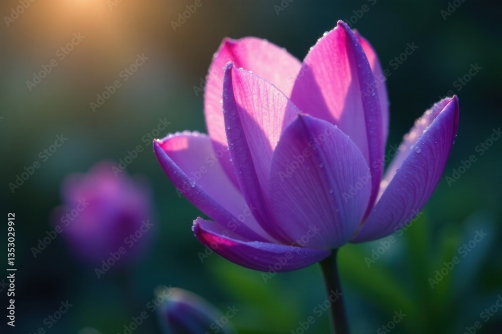 Petals of regal violet flower unfolding in morning dew, floral, nature Petals of regal violet flower unfolding in morning dew, floral, nature