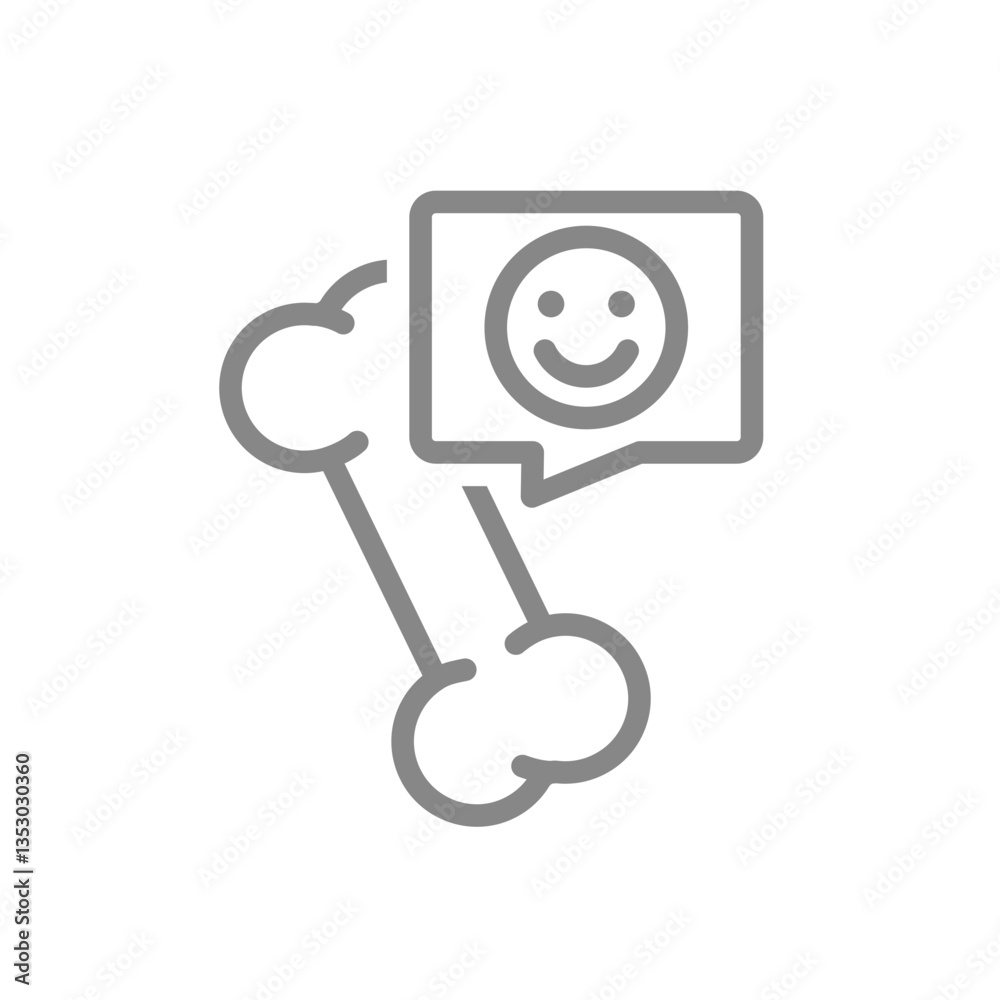 Human bone with happy face in speech bubble line icon. Healthy internal organ symbol. Vector illustration. Human bone with happy face in speech bubble line icon. Healthy internal organ symbol. Vector illustration.