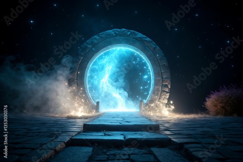 Mystical Portal Opens to Another Dimension at Night Creative and clean background image