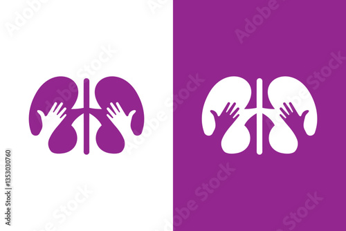 Kidneys and hands logo combination. Unique organ and embrace logotype design template.