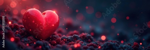 Red heart symbol on a background of stars or abstract patterns, red, color palette, love