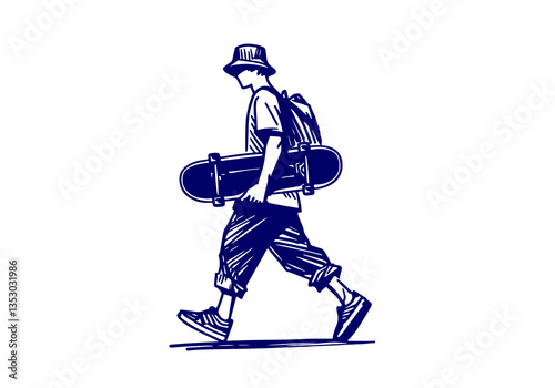 Skater Skateboarding hand drawn sketch vector illustration