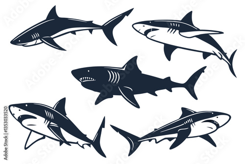 Powerful Shark Silhouettes Set Against a White Background