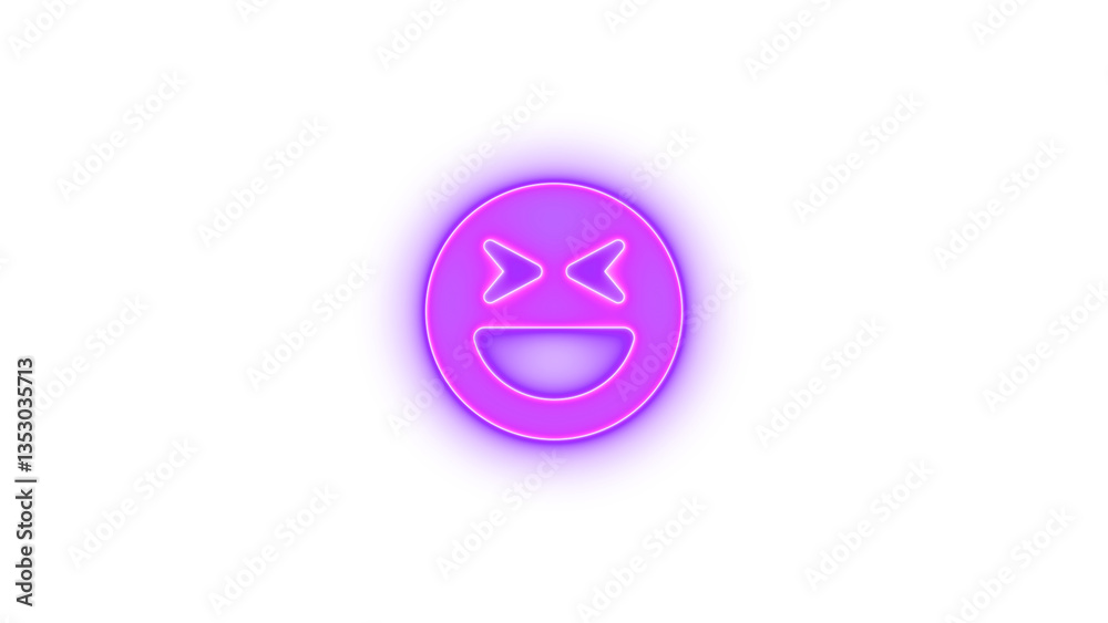 Fototapeta premium Face laugh squint icon purple color glowing neon on transparent background