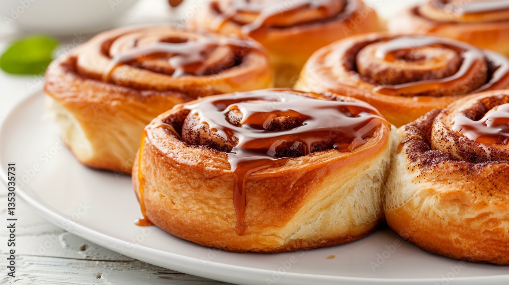 Warm caramel sauce artistically drizzled over a soft cinnamon roll, enhancing the pastry’s rich and sweet aroma. Warm caramel sauce artistically drizzled over a soft cinnamon roll, enhancing the pastry’s rich and sweet aroma.