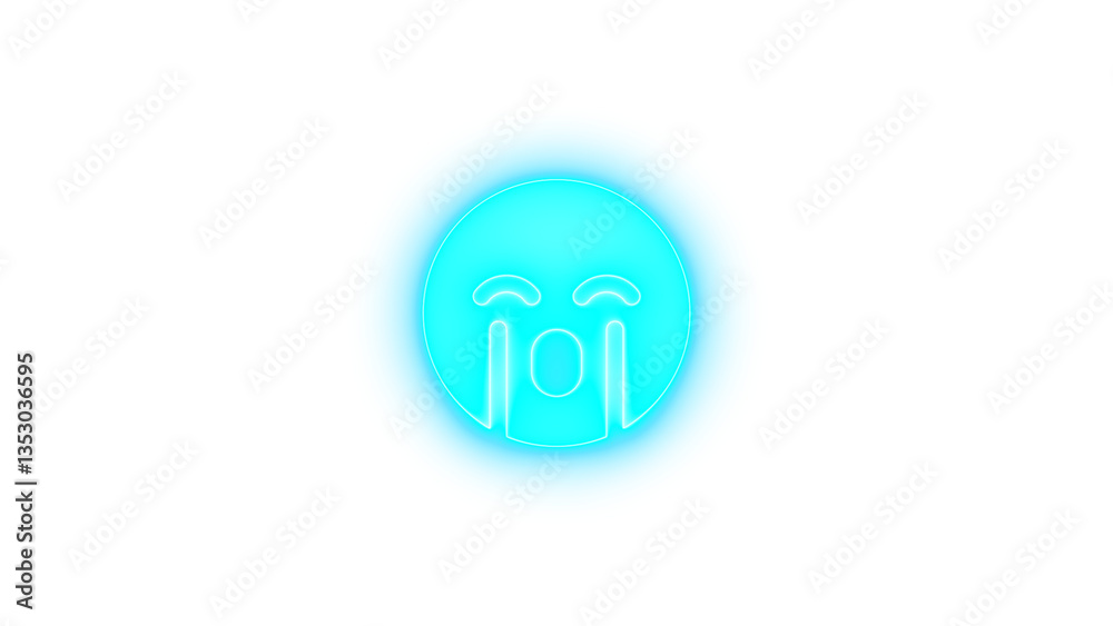 Face sad cry icon cyan color glowing neon on transparent background Face sad cry icon cyan color glowing neon on transparent background
