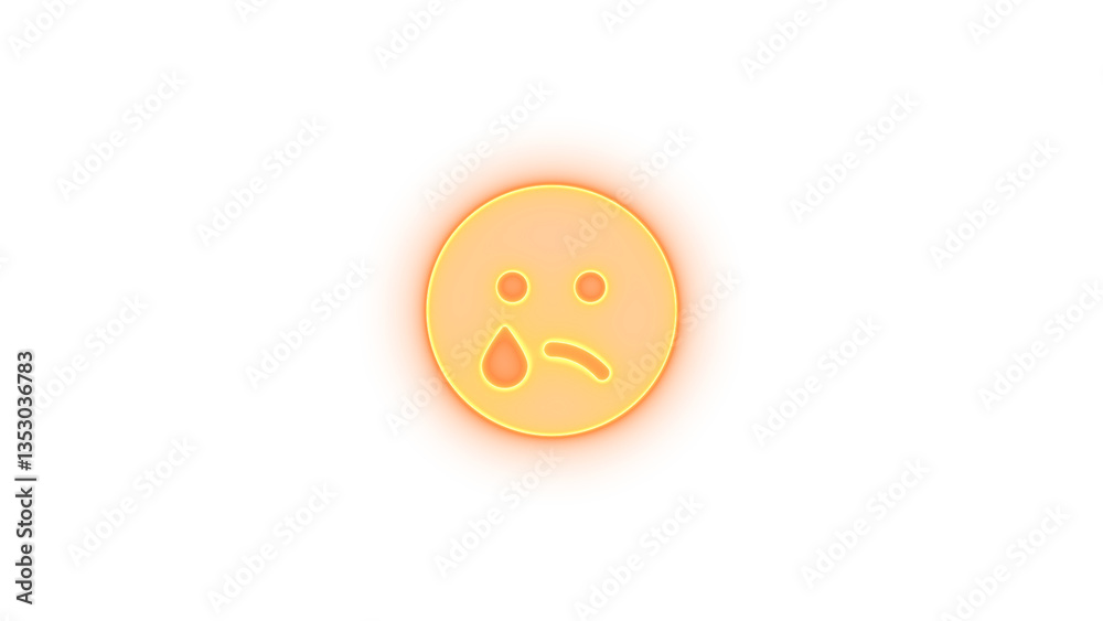 Fototapeta premium Face sad tear icon brown color glowing neon on transparent background