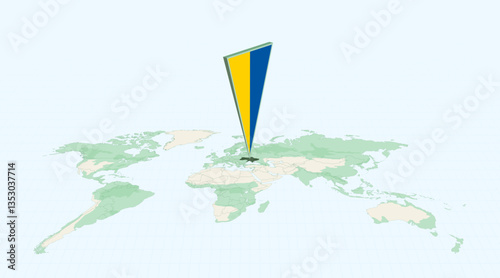 Highlighted Ukraine on Global Map with 3D Flag Location Pin of Ukraine.