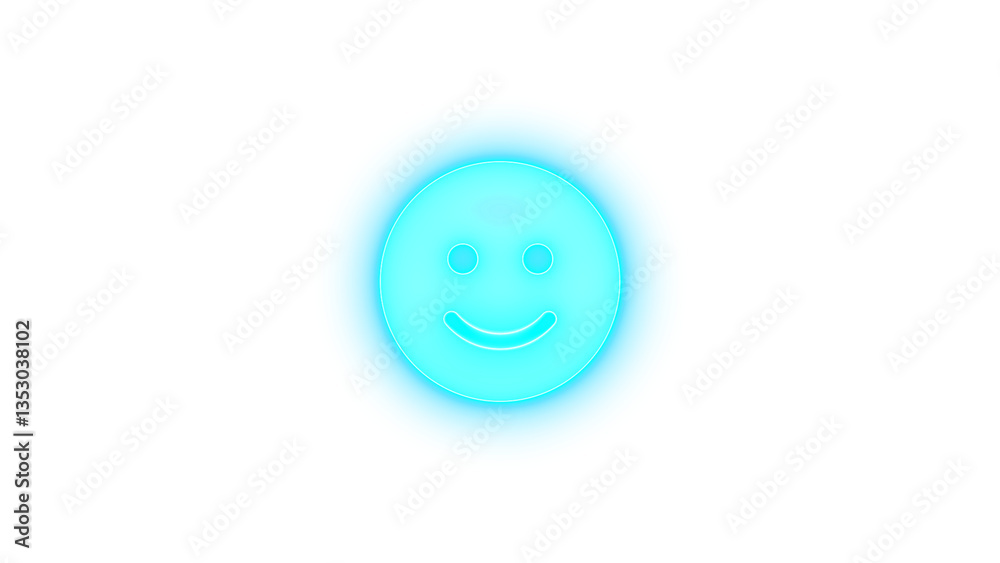 Face smile icon cyan color glowing neon on black background Face smile icon cyan color glowing neon on black background