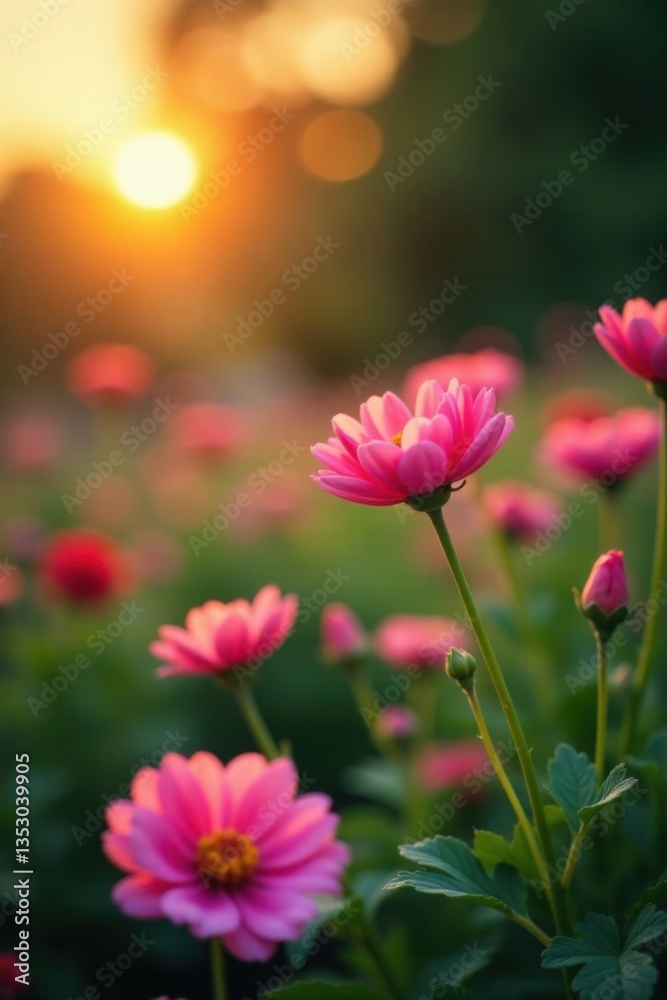 Soft focus captures a blooming garden at sunset, outdoors, nature, colorful Soft focus captures a blooming garden at sunset, outdoors, nature, colorful