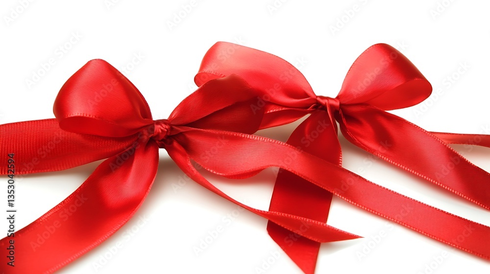 Two elegant red ribbon bows displayed with white background Two elegant red ribbon bows displayed with white background