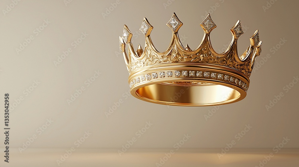Floating golden crown with diamonds.