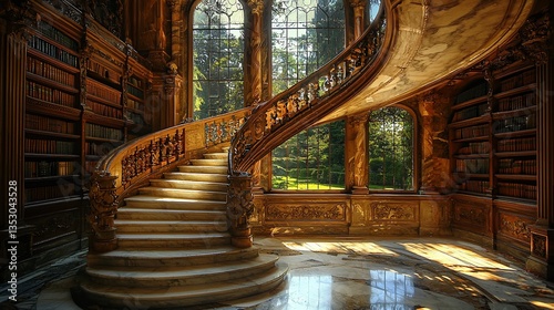 Obraz na płótnie Elegant spiral staircase in a grand library. w salonie