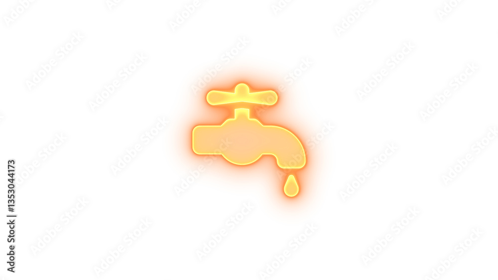 Fototapeta premium Faucet drip icon brown color glowing neon on transparent background
