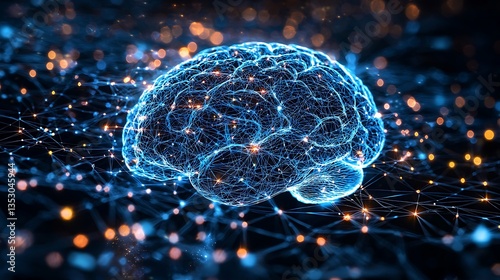 Glowing digital brain, neural network, AI.