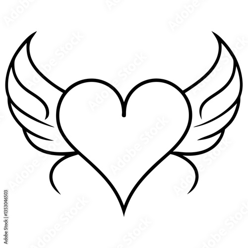Heart with Wings Line Art Drawing