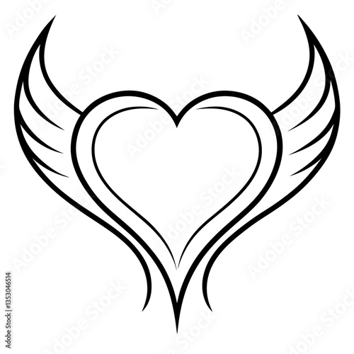 Heart with Wings Line Art Drawing