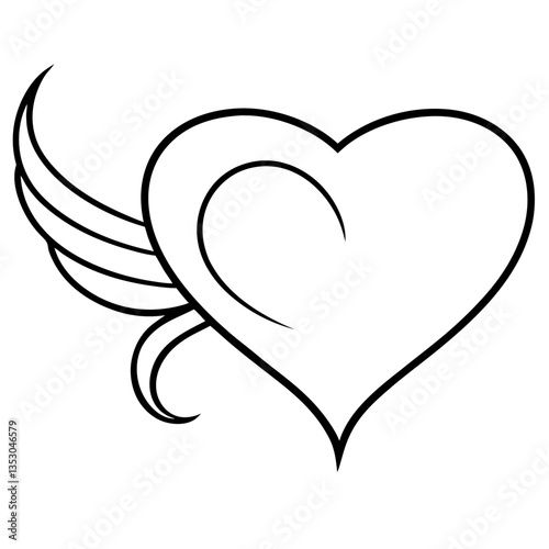 Heart with Wings Line Art Drawing