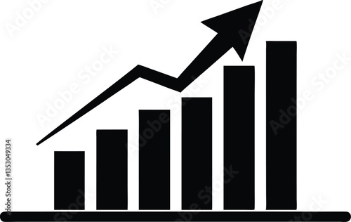 Growth bar chart vector,Business chart icon,Financial upward growth arrow chart silhouette