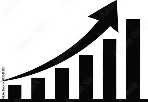 Growth bar chart vector,Business chart icon,Financial upward growth arrow chart silhouette