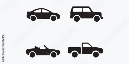 Cars vehicle automobile transportation auto drive car sedan suv convertible pickup icons silhouette