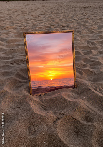 Serene Coastal Sunset: Capturing Nature's Beauty with Reflections on the Beach