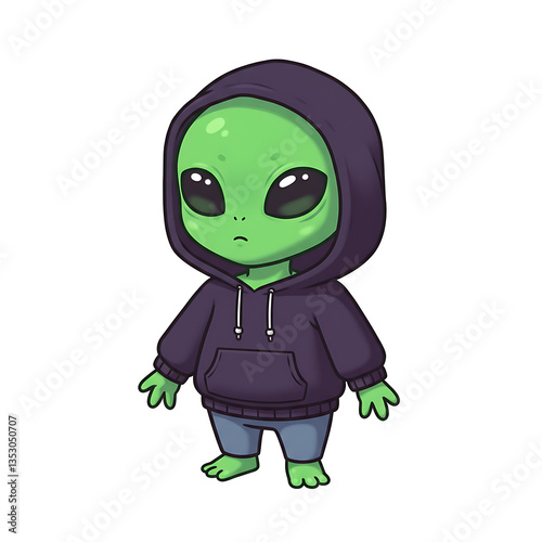  adorable alien in a cozy hoodie cartoon graphic