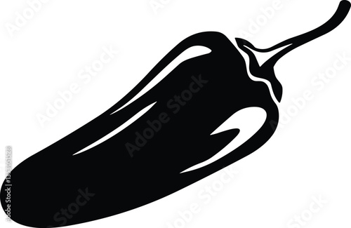 Black Silhouette of a Chili Pepper - Spicy Vegetable Vector Illustration