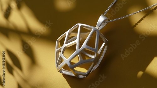 Wallpaper Mural A uniquely crafted geometric silver pendant on a mustard yellow background Torontodigital.ca
