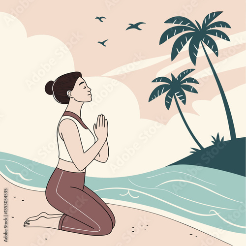 A morning yoga routine by the beach with a focus on mindfulness