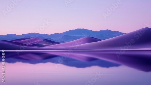 Obraz na płótnie Purple mountains reflected in still lake at dawn. w salonie
