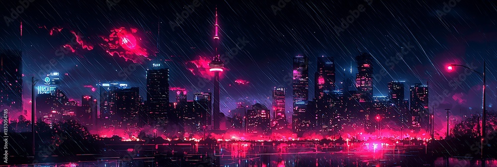 Fototapeta premium Neon city rain