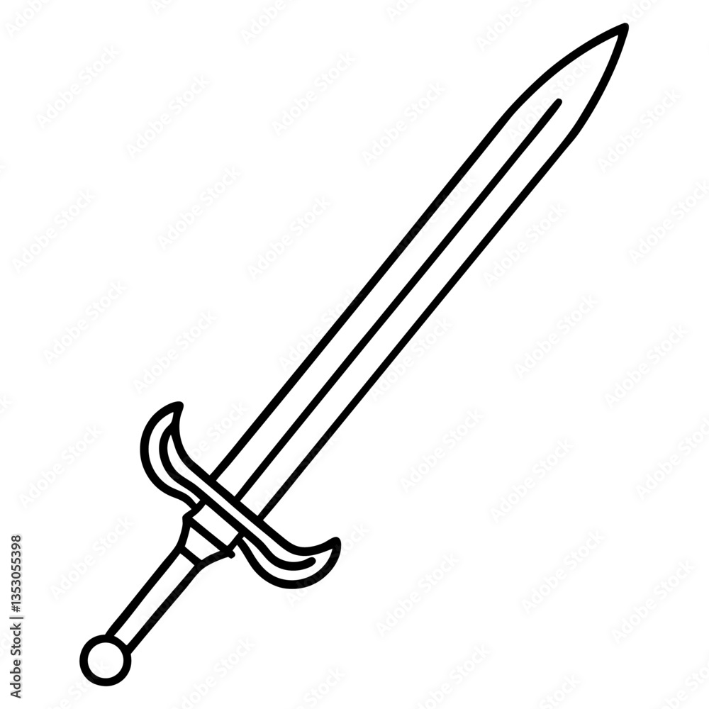 Fototapeta premium Medieval Sword Line Art Drawing