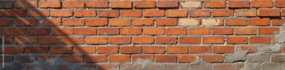 abandoned brick wall with cracks and mortar erosion, worn, rugged, old bricks abandoned brick wall with cracks and mortar erosion, worn, rugged, old bricks