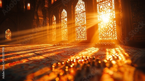 Obraz na płótnie Sunbeams illuminate ornate mosque interior. w salonie
