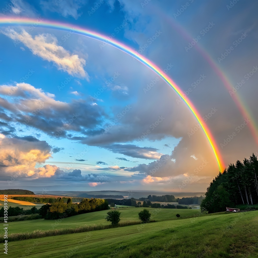 Naklejka premium rainbow over field