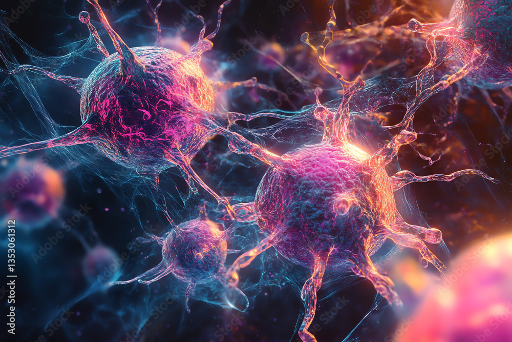 Colorful 3D illustration of neurons and synapse connections. Colorful 3D illustration of neurons and synapse connections.